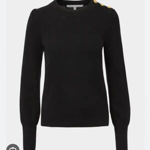 Veronica Beard Nelia Black Crewneck Sweater with Gold Buttons Medium